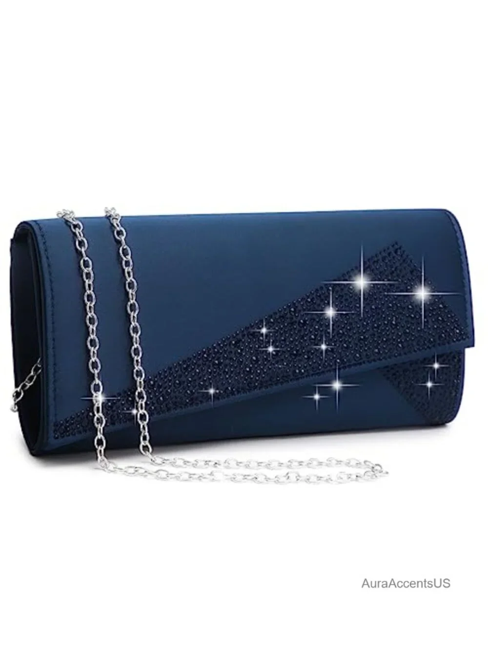 Satin Rhinestone Clutch Evening Bag Sparkle Shiny Purse for Party Wedding